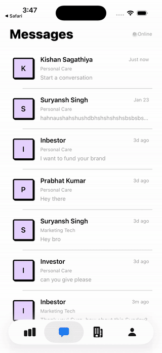 Chat with matched investors directly in the app